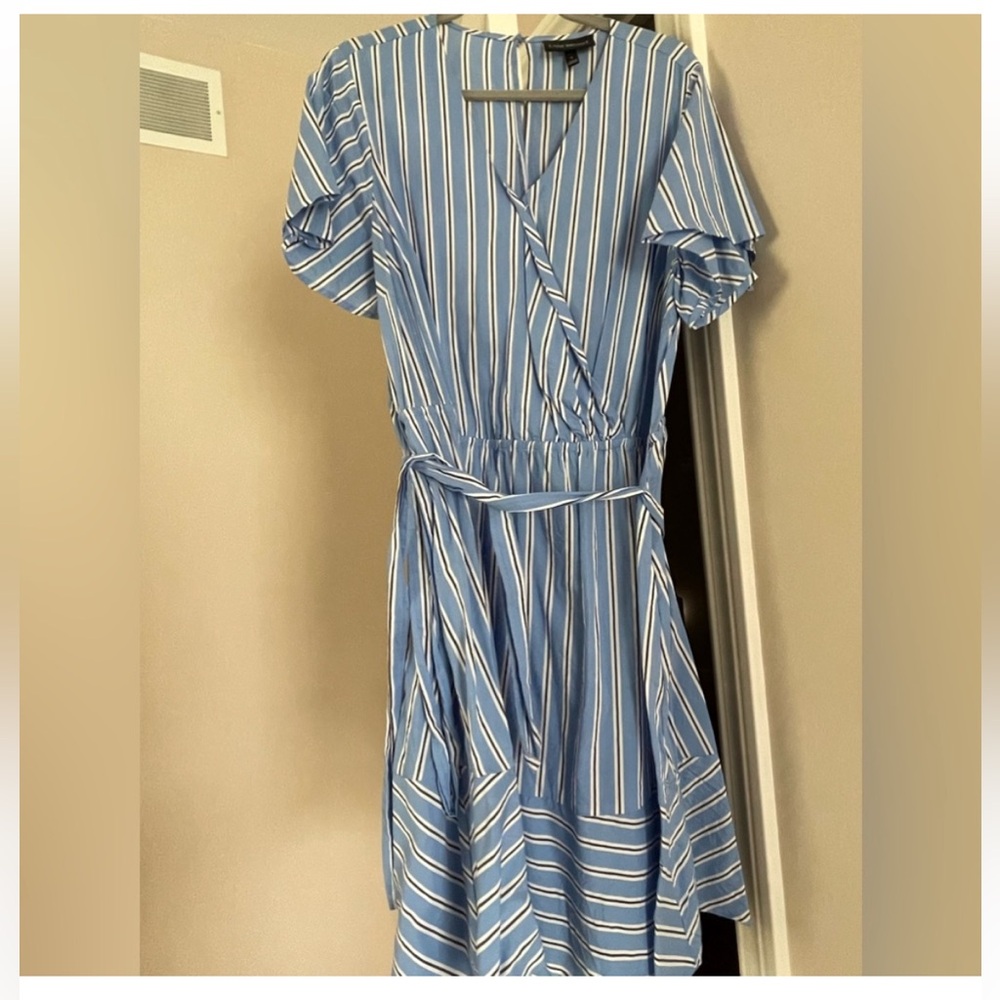 Lane Bryant Blue and White Striped Midi Wrap Dress
